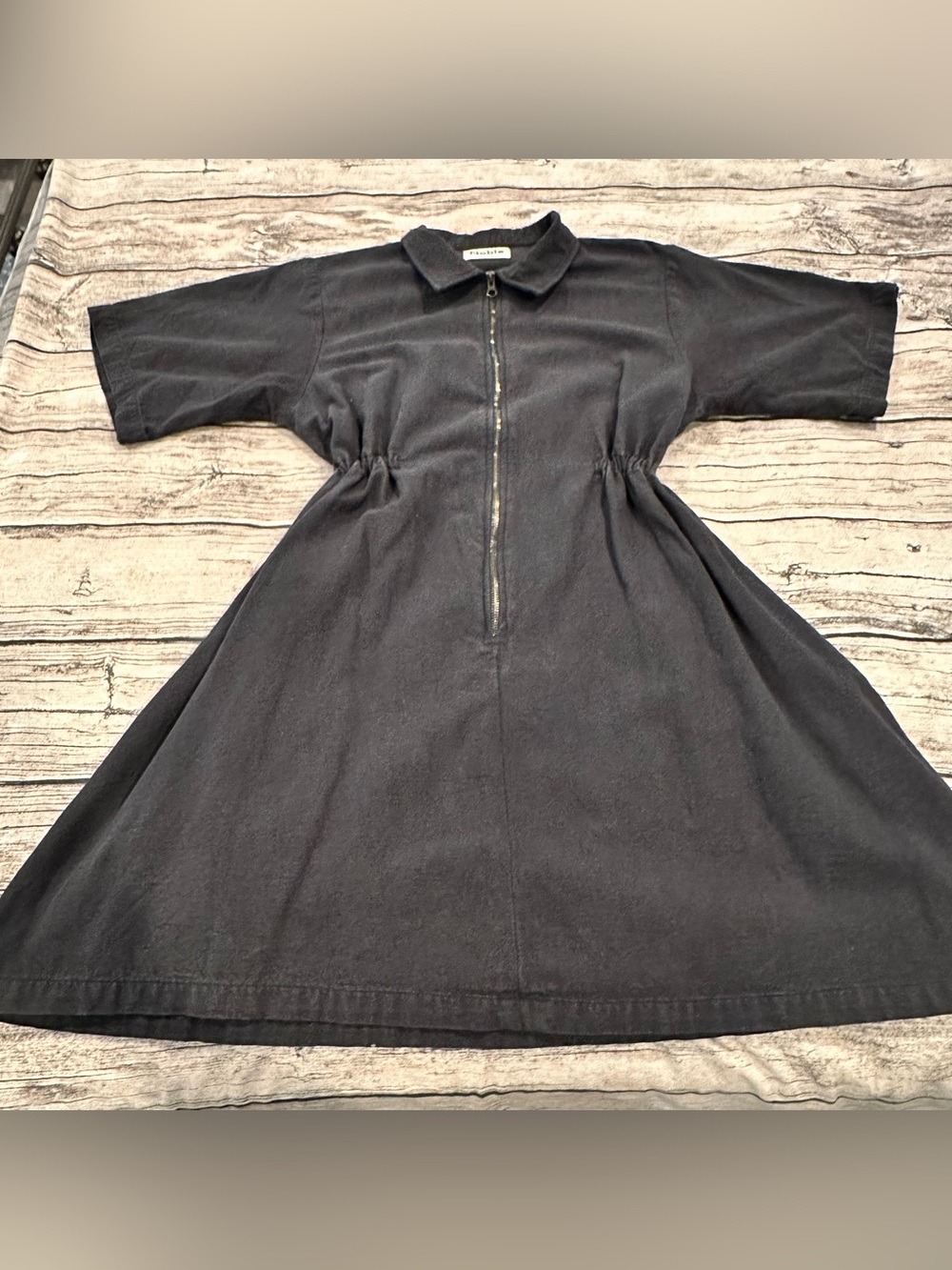 Noble Utility Dress in Washed Black Zip Front; Organic Size Medium
